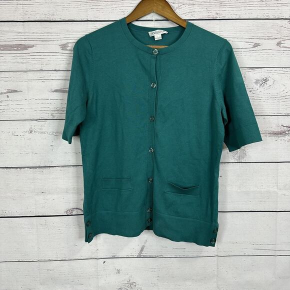 Pendleton Sweater Womens Large Blue Green Silk Blend Button Career Cardigan Knit - Picture 1 of 13